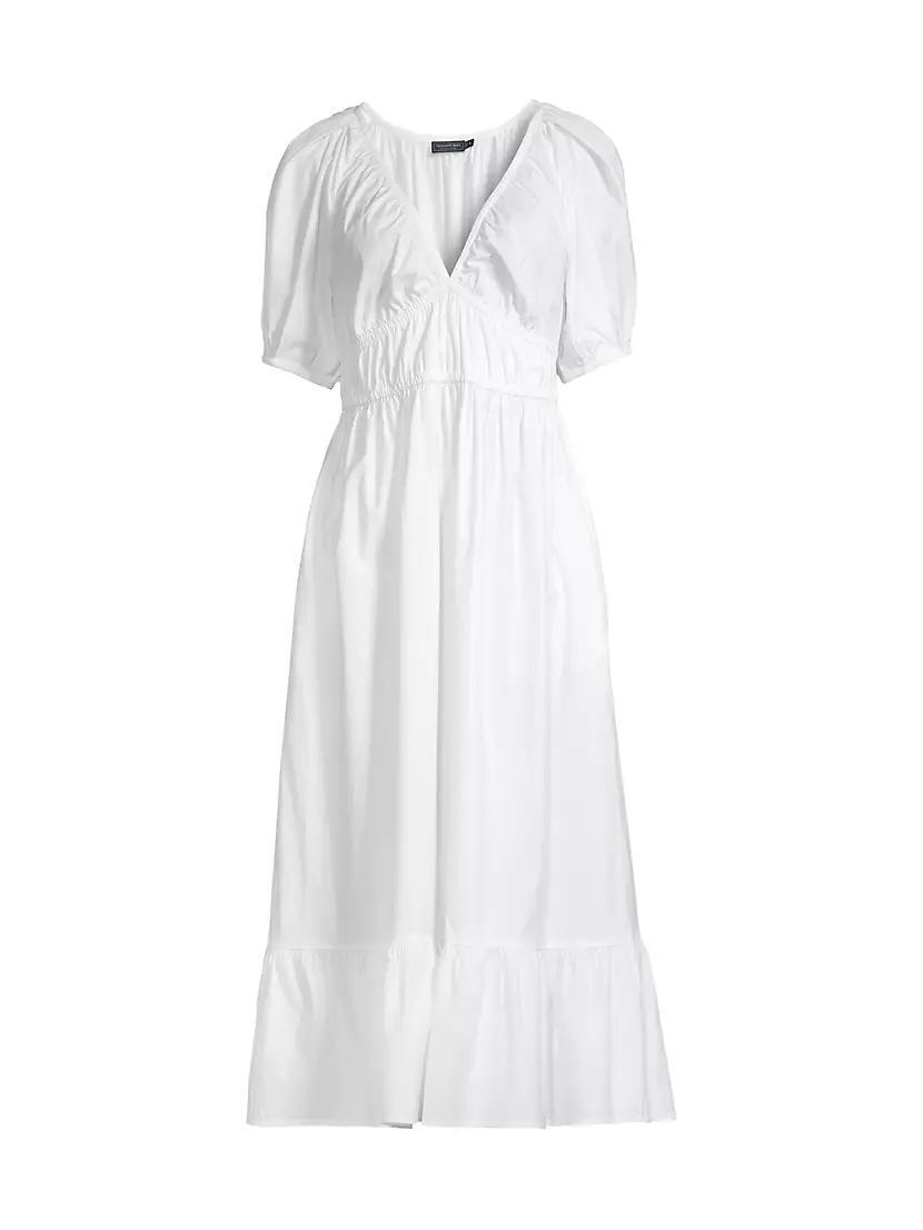 Stretch Cotton Poplin V-Neck Midi-Dress Product Image