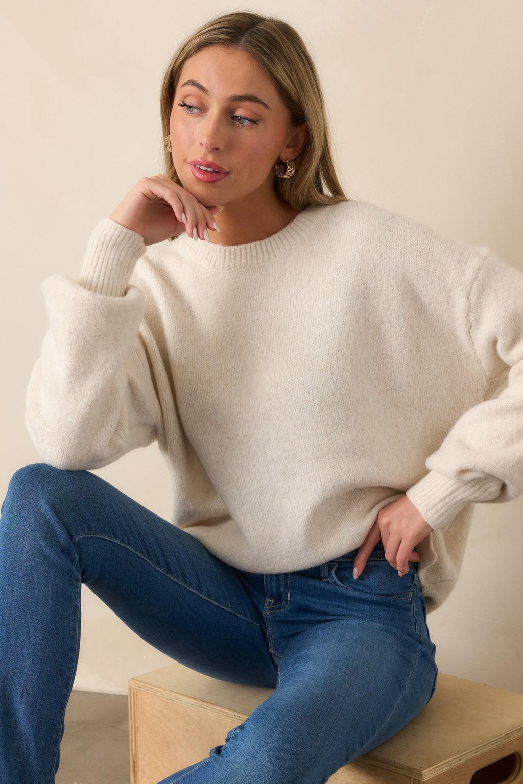 From Time To Time Oatmeal Pullover Sweater Product Image