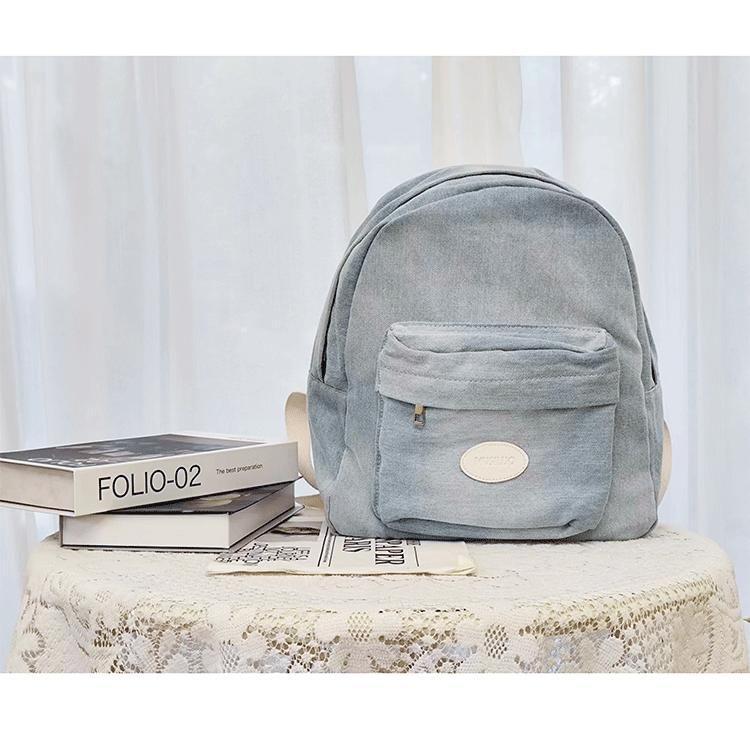 Applique Washed Denim Multi-Pocket Backpack Product Image