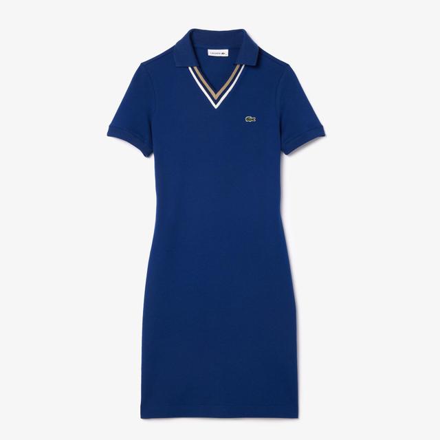 Women's Slim Fit V-Neck Stretch Piqué Polo Dress Product Image