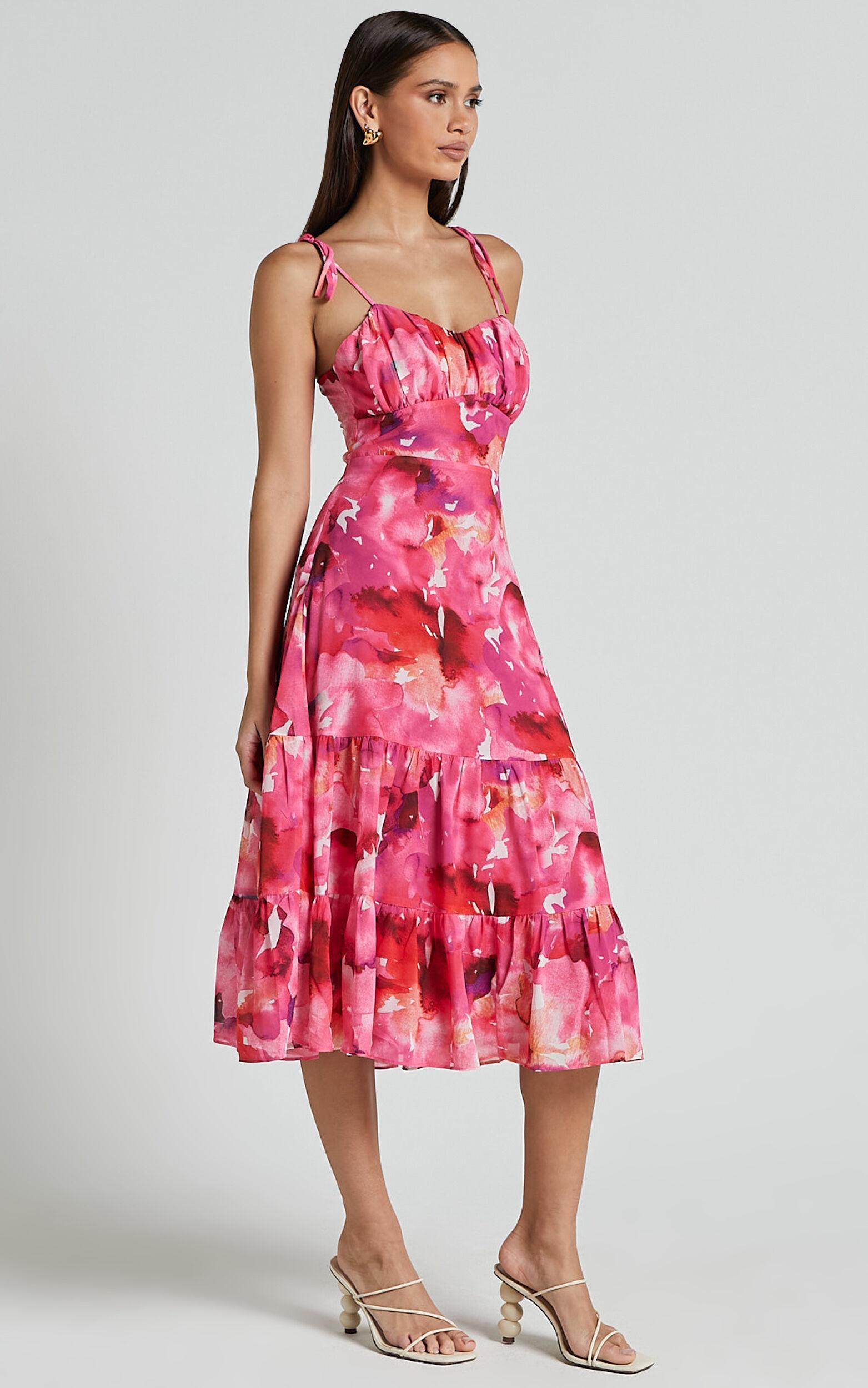 Marina Midi Dress - Tie Shoulder Ruched Bust Dress in Evie Print Product Image