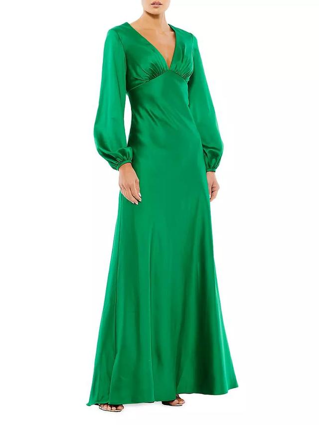 Puffed-Sleeve Satin Gown Product Image