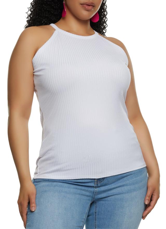 Womens Plus Size Ribbed High Neck Tank Top Product Image