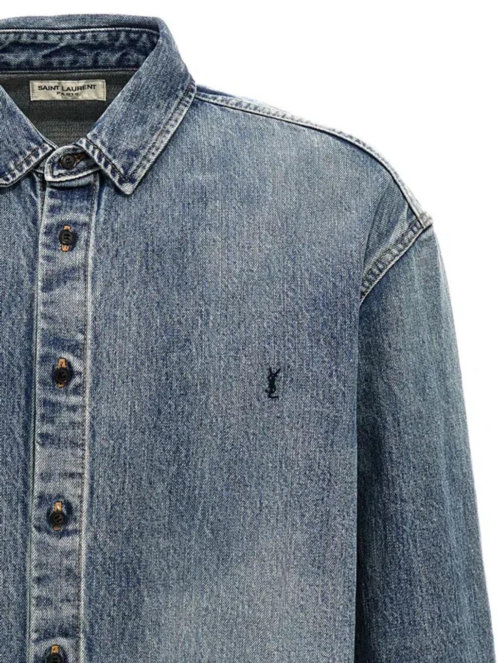 Logo-embroidered Denim Shirt In Light Blue Product Image