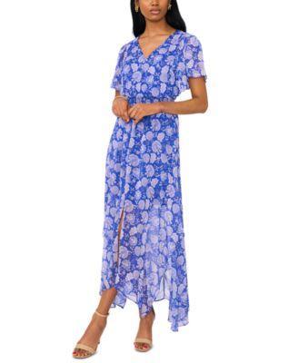 Women's Flutter-Sleeve Handkerchief-Hem Maxi Dress Product Image