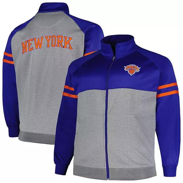 Mens Fanatics Branded /Heather Gray New York Knicks Big & Tall Pieced Stripe Raglan Full-Zip Track Jacket Product Image