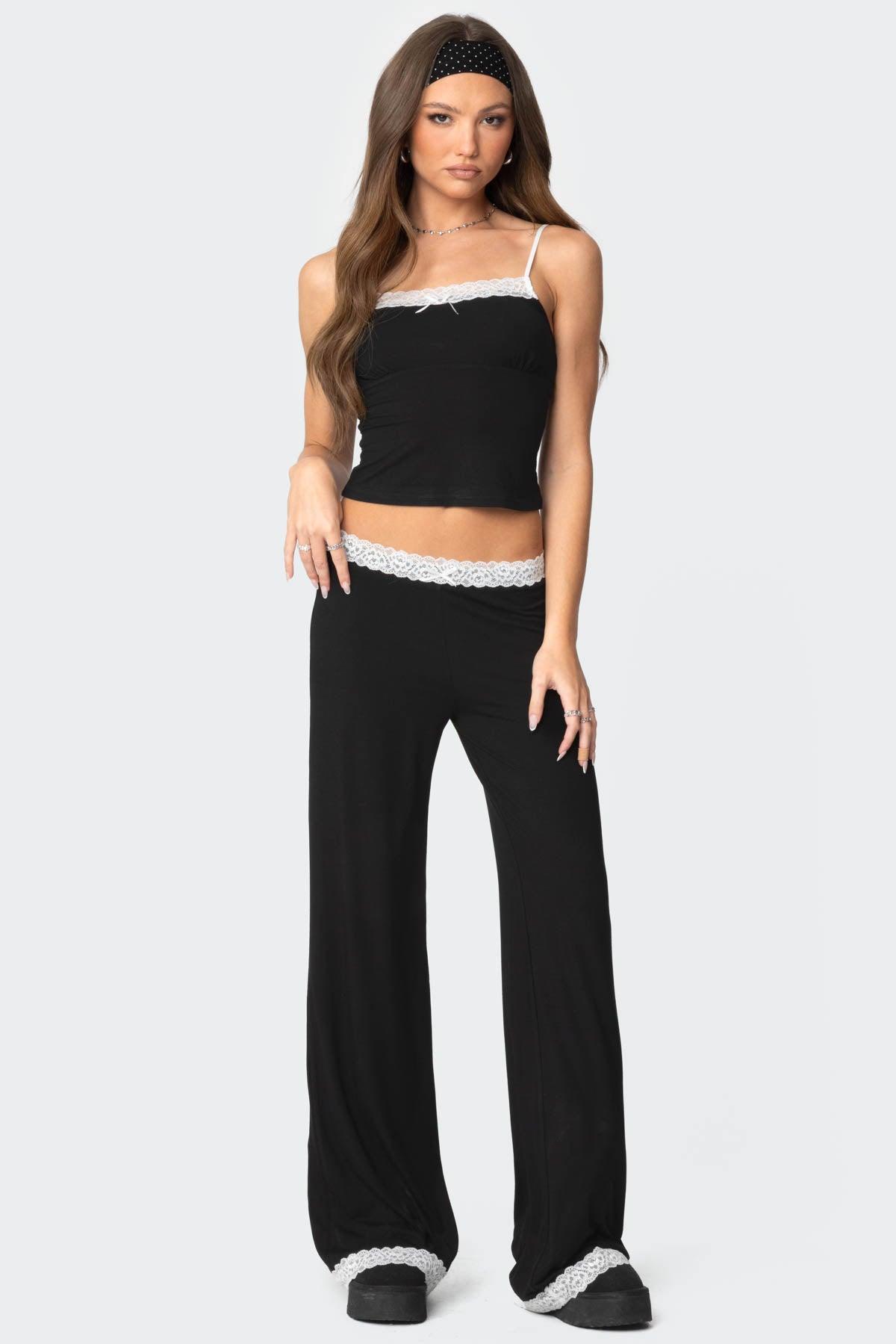 Domino Contrast Lace Trim Pants Product Image