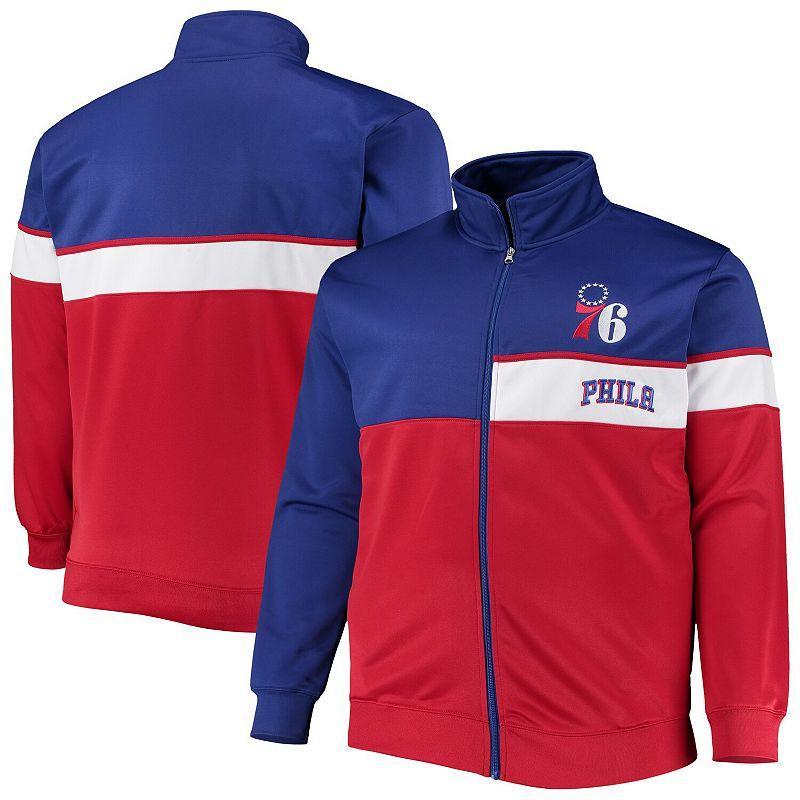 Mens Royal/Red Philadelphia 76ers Big & Tall Pieced Body Full-Zip Track Jacket Product Image