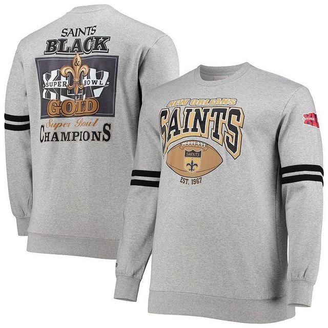 Mens Mitchell & Ness Heathered Gray New Orleans Saints Big & Tall Allover Print Pullover Sweatshirt Product Image