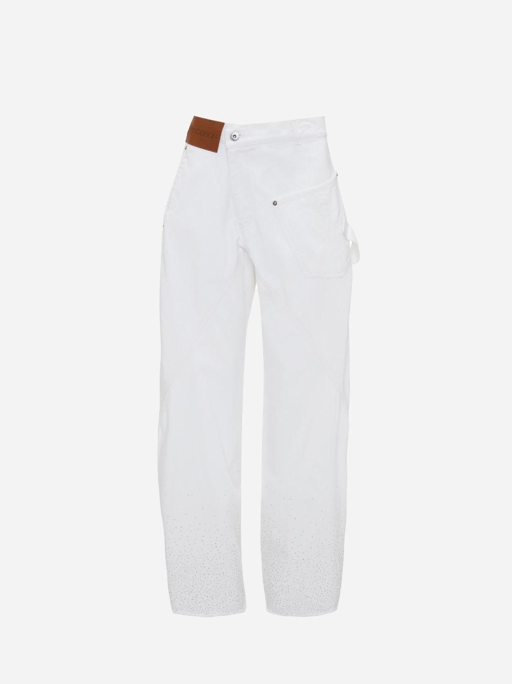 CRYSTAL HEM TWISTED DENIM JEANS in white | JW Anderson US  Product Image