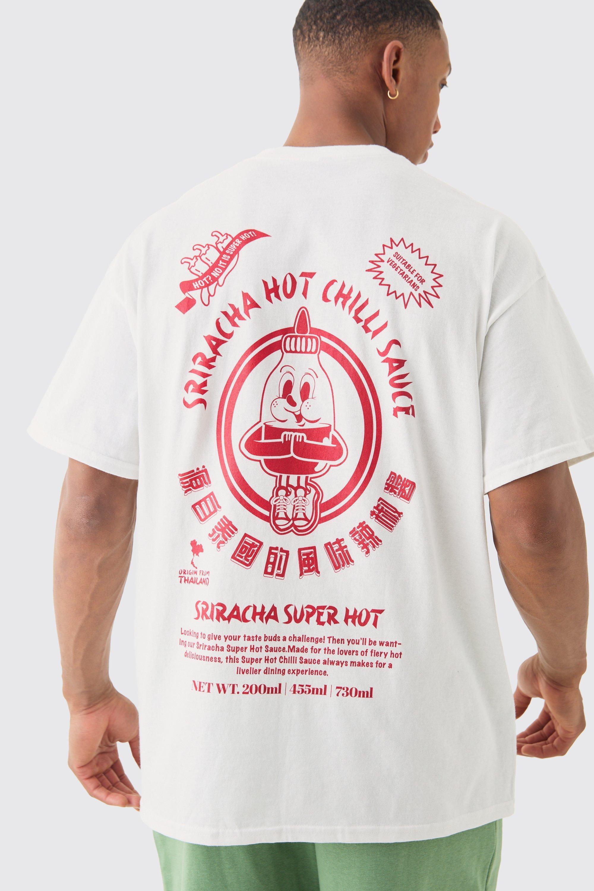 Mens White Oversized Sriracha Sauce License T-shirt, White Product Image