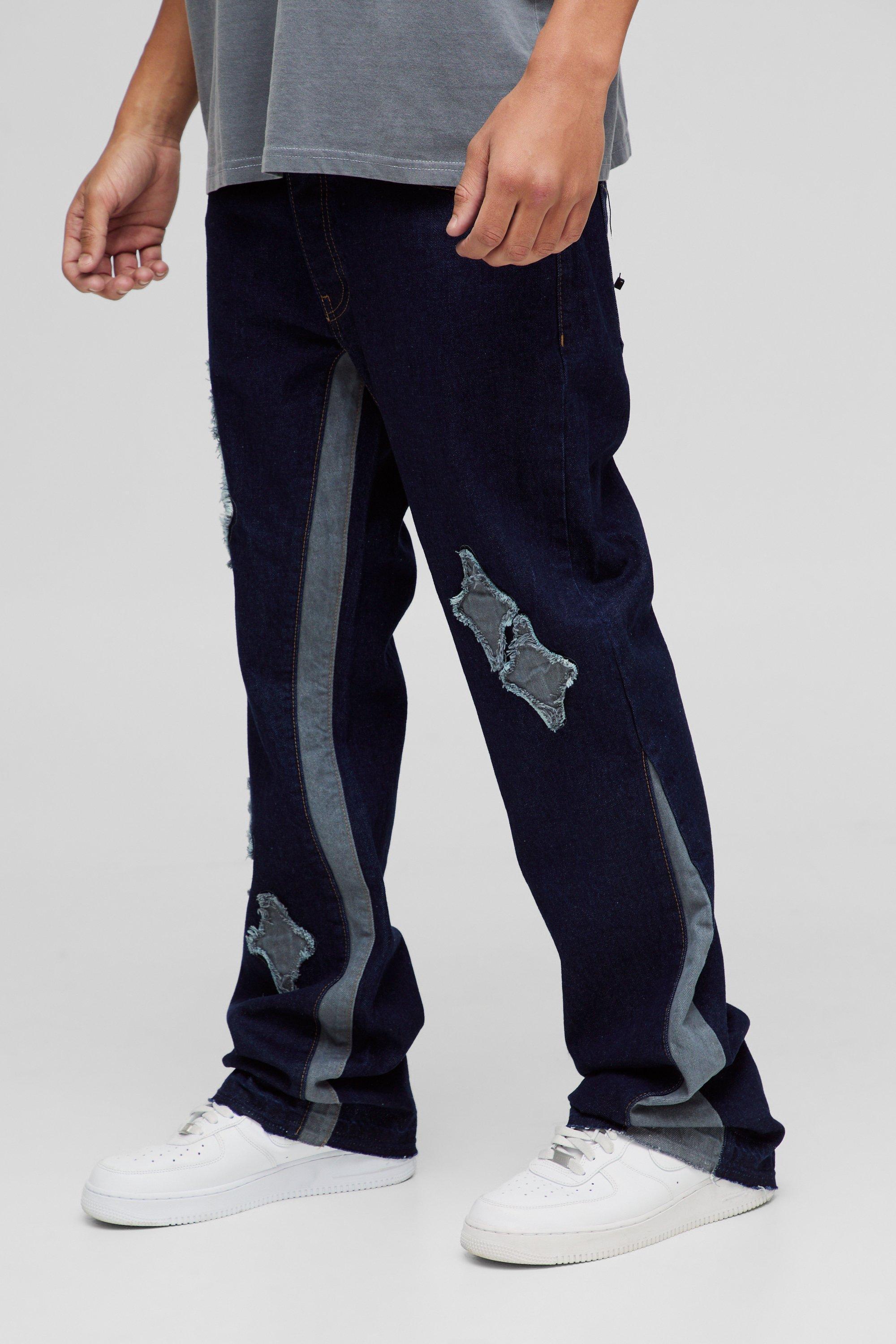 Slim Rigid Flare Applique Panel Jeans | boohooMAN USA Product Image