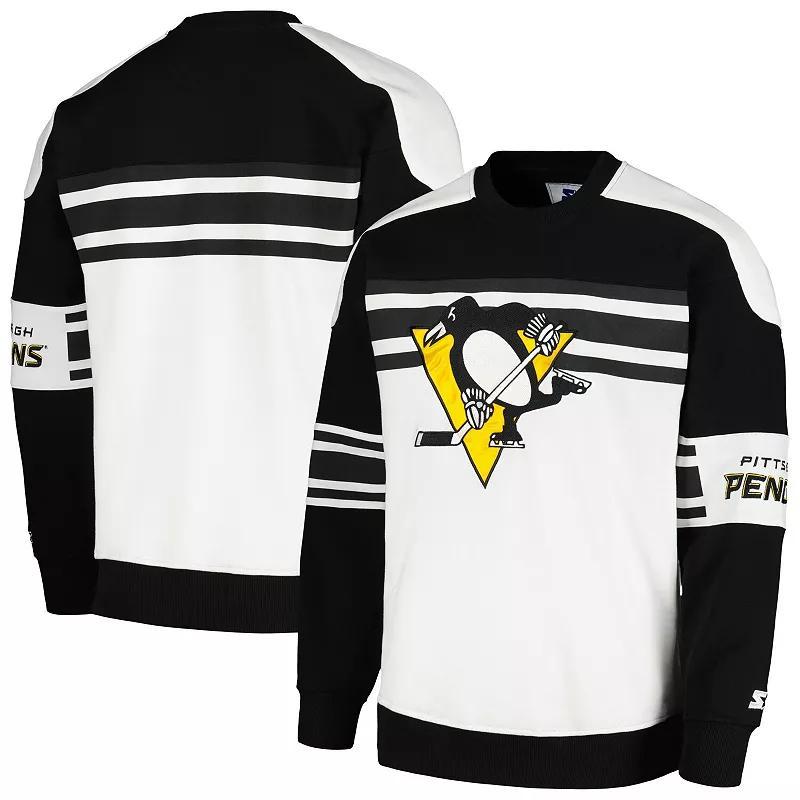 Mens Starter White Pittsburgh Penguins Defense Fleece Crewneck Pullover Sweatshirt Product Image