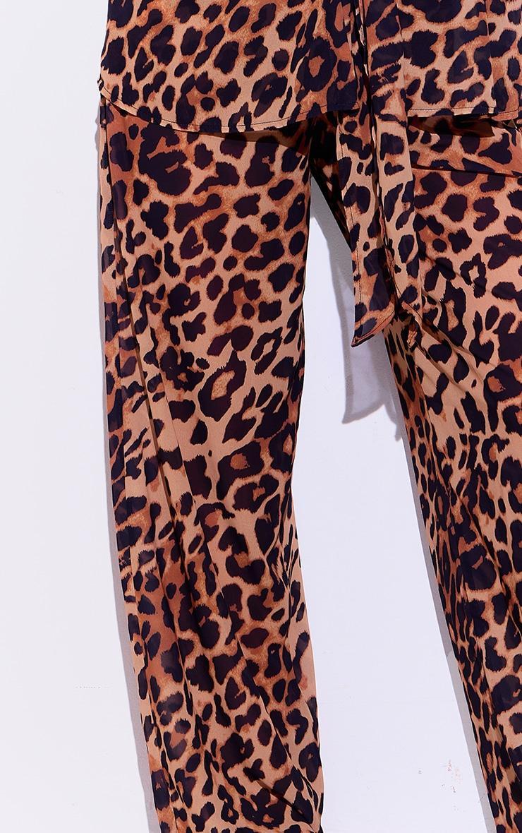 Brown Leopard Print Wide Leg Beach Pants Product Image