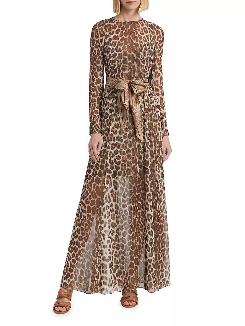 Leopard Print Long-Sleeve Maxi-Dress Product Image