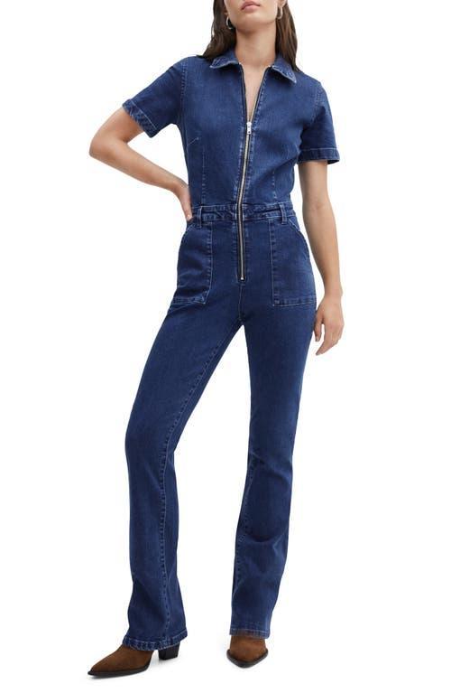 MANGO Short Sleeve Denim Jumpsuit Product Image