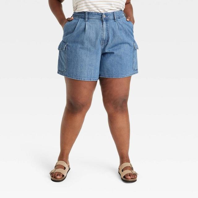 Womens High-Rise Cargo Shorts - Universal Thread Medium Wash Product Image