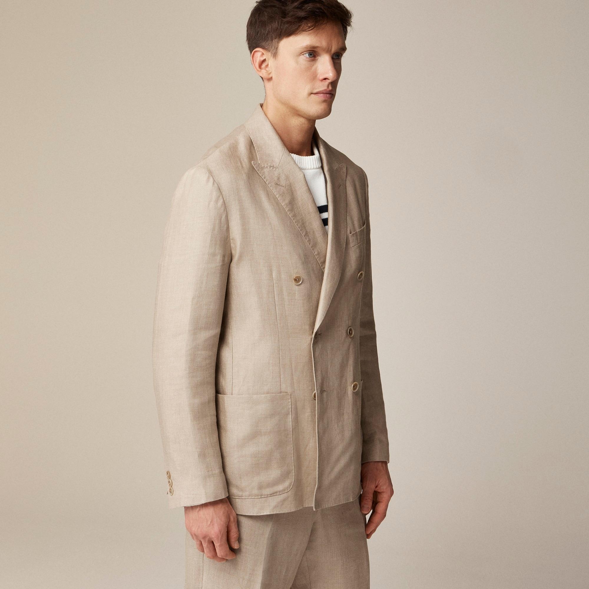 Crosby Classic-fit double-breasted unstructured suit jacket in linen blend Product Image