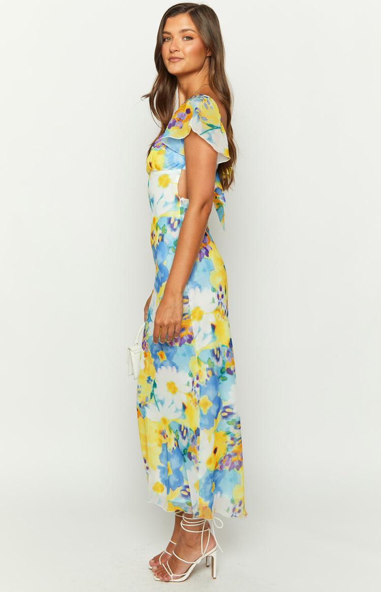 Raymi Blue Floral Chiffon Maxi Dress Product Image