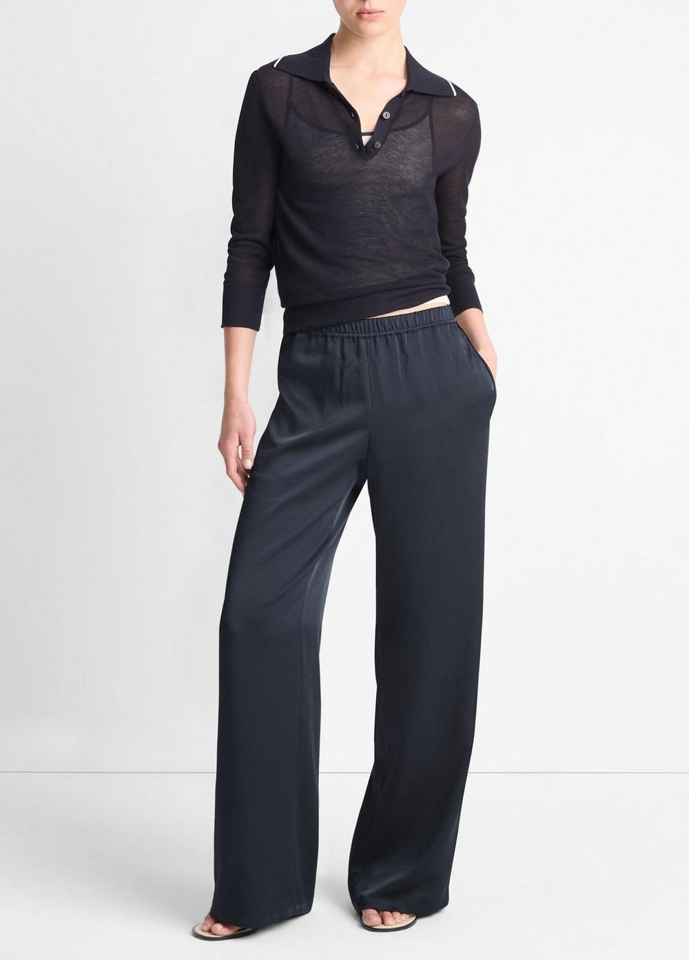 Side-Stripe Satin Low-Rise Wide-Leg Pant Product Image