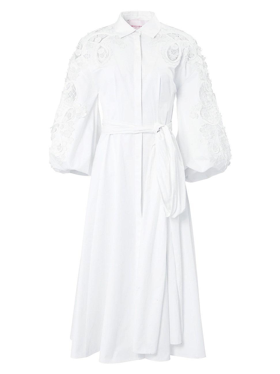 Womens Embroidered Balloon-Sleeve Shirtdress Product Image