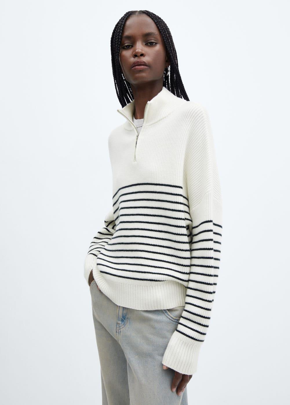 MANGO Stripe Half Zip Sweater Product Image