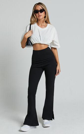 Beau Pants - High Waisted Split Hem Flare Pants in Black Product Image