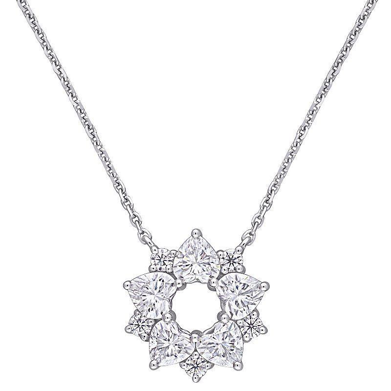 Stella Grace 14k White Gold Lab-Created Moissanite Floral Pendant Necklace, Womens Product Image