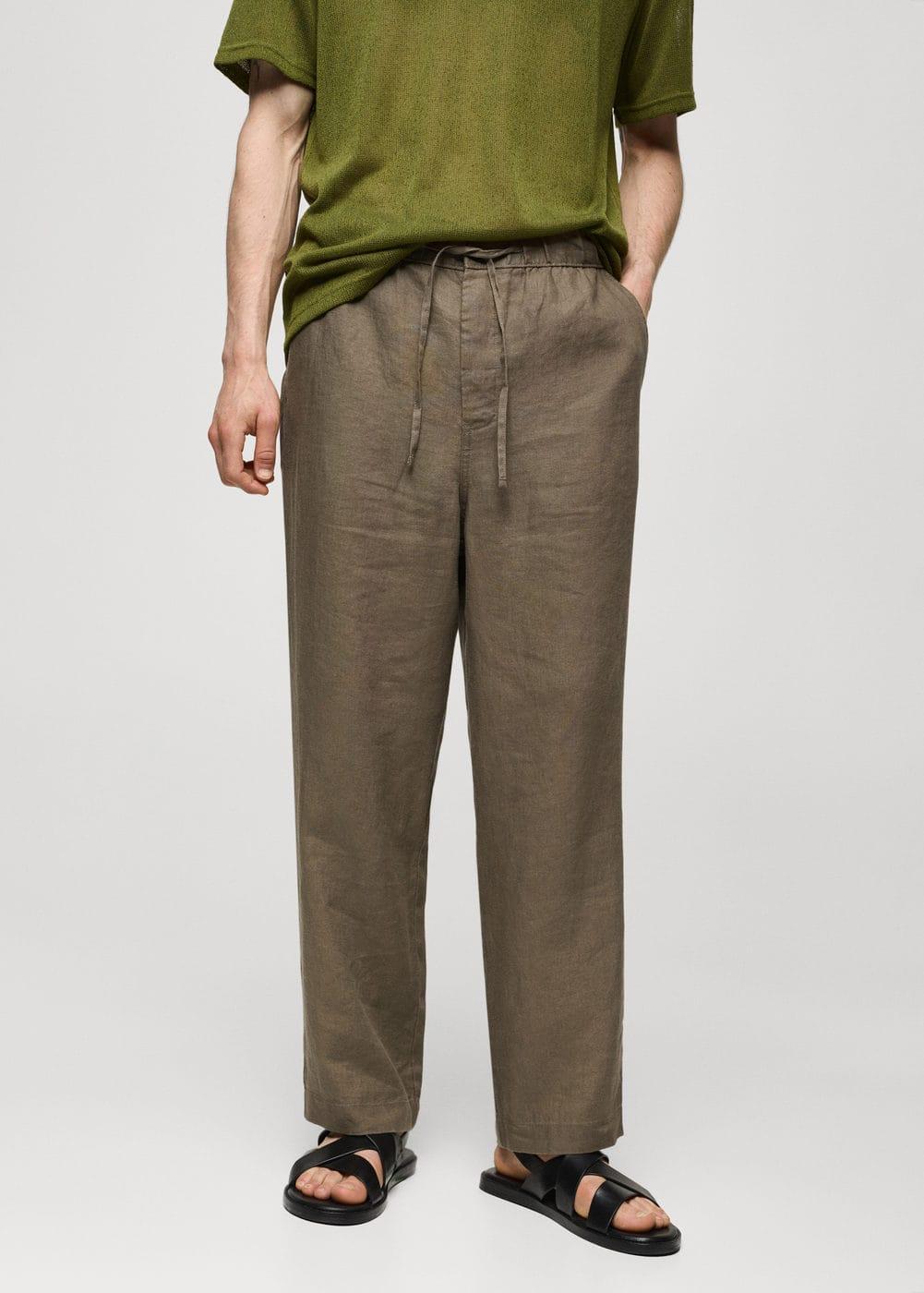 Mango Mens 100% Linen Drawstring Pants Product Image