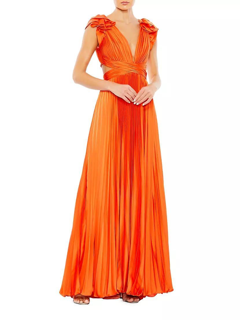 Satin Pleated Lace-Up Gown Product Image