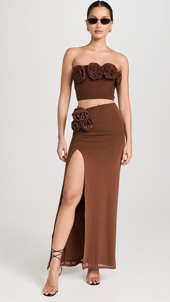 AFRM Kelce Maxi Length Skirt with Rosette Detail | Shopbop Product Image