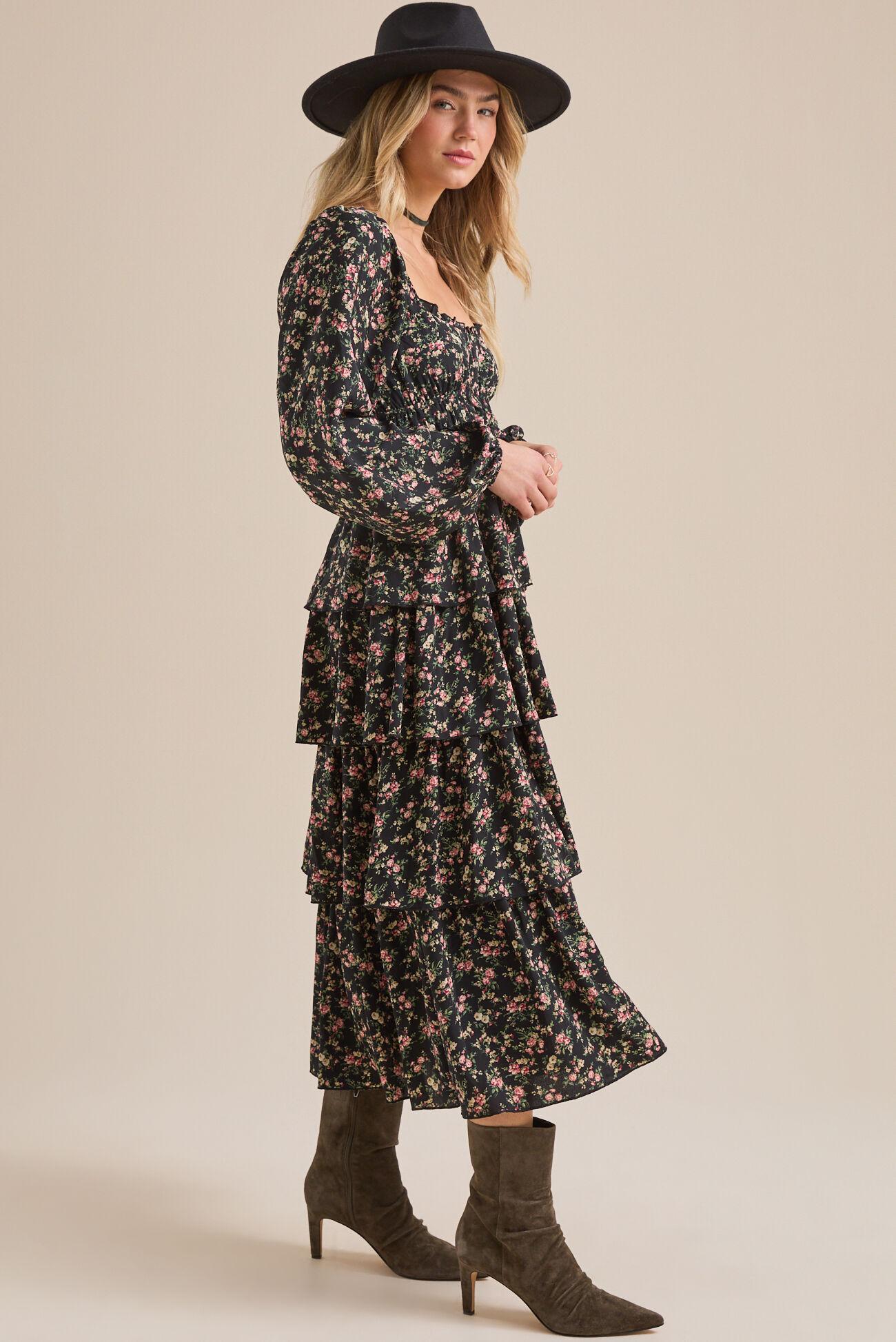 Kailee Tiered Floral Midi Dress Product Image