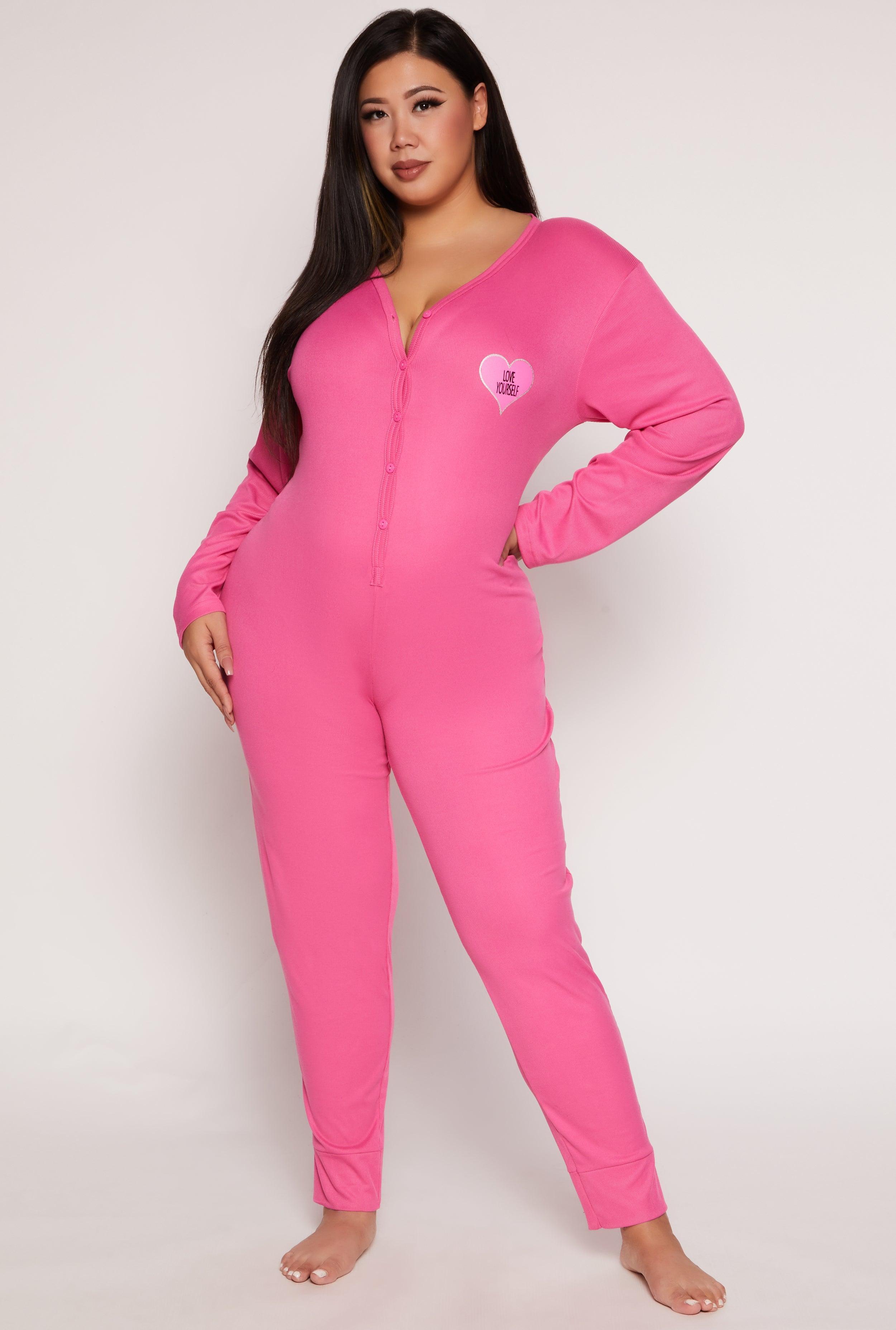 Womens Plus Size Love Yourself Graphic Pajama Onesie Product Image