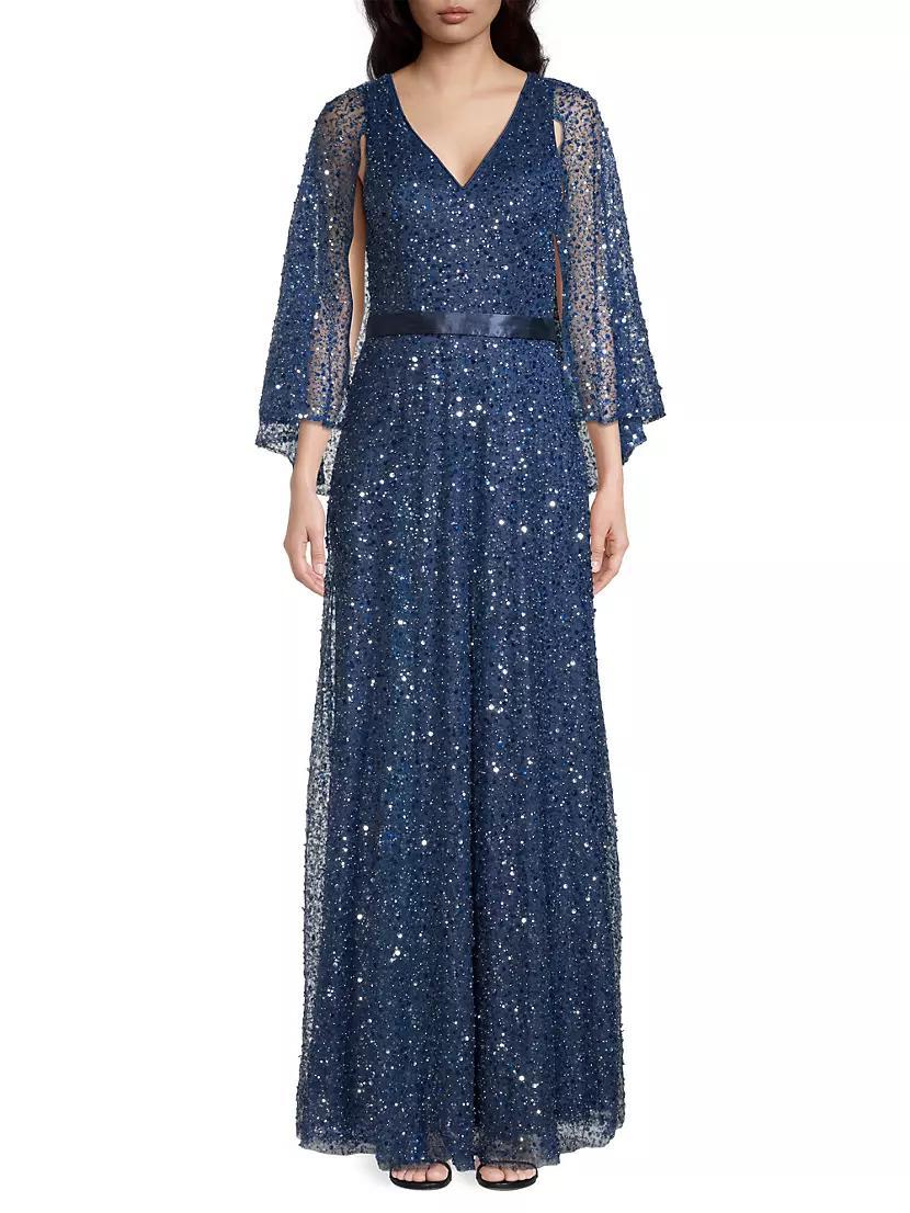 Cape Sequin Beaded Gown Product Image