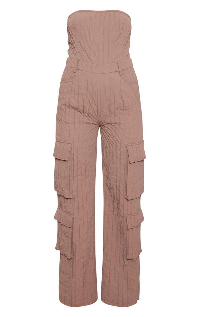 Taupe Padded Textured Bandeau Pocket Jumpsuit Product Image