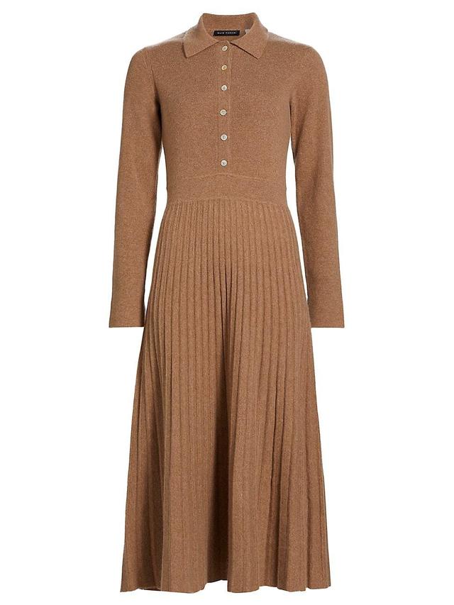 Womens Penny Pleated Cashmere Long-Sleeve Midi-Dress Product Image