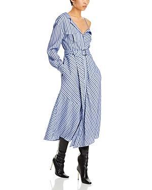 Cinq a Sept Marcella Striped One Shoulder Midi Shirt Dress Product Image