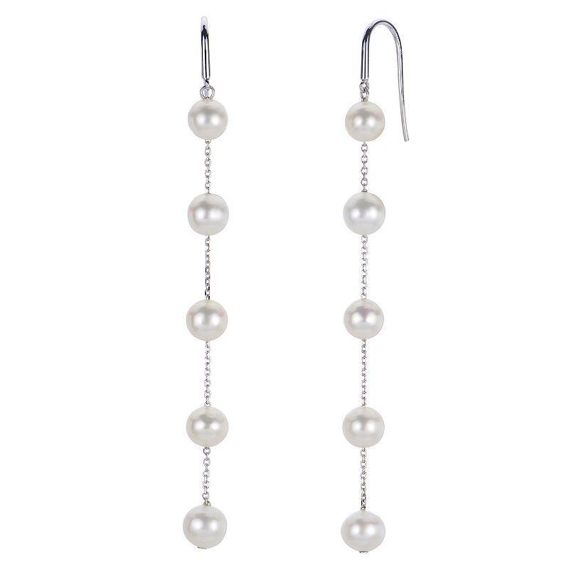 PearLustre by Imperial Sterling Silver Freshwater Cultured Pearl Station Linear Drop Earrings, Womens, White Product Image