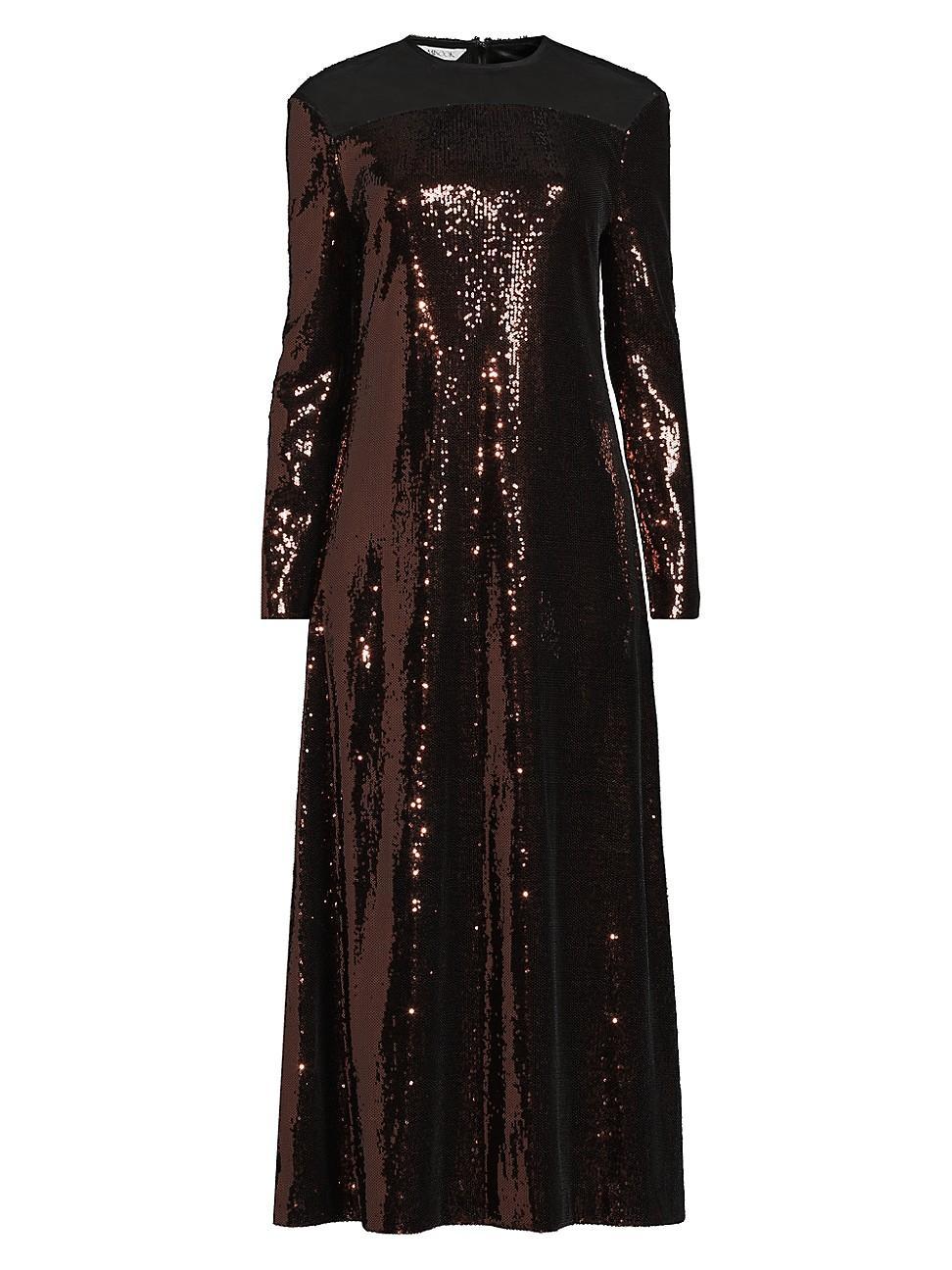 Womens Sequined A-Line Sheer Yoke Maxi Dress Product Image