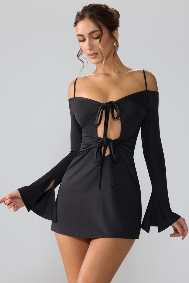 Slinky Jersey Long Sleeve Cut Out Mini Dress in Black Product Image