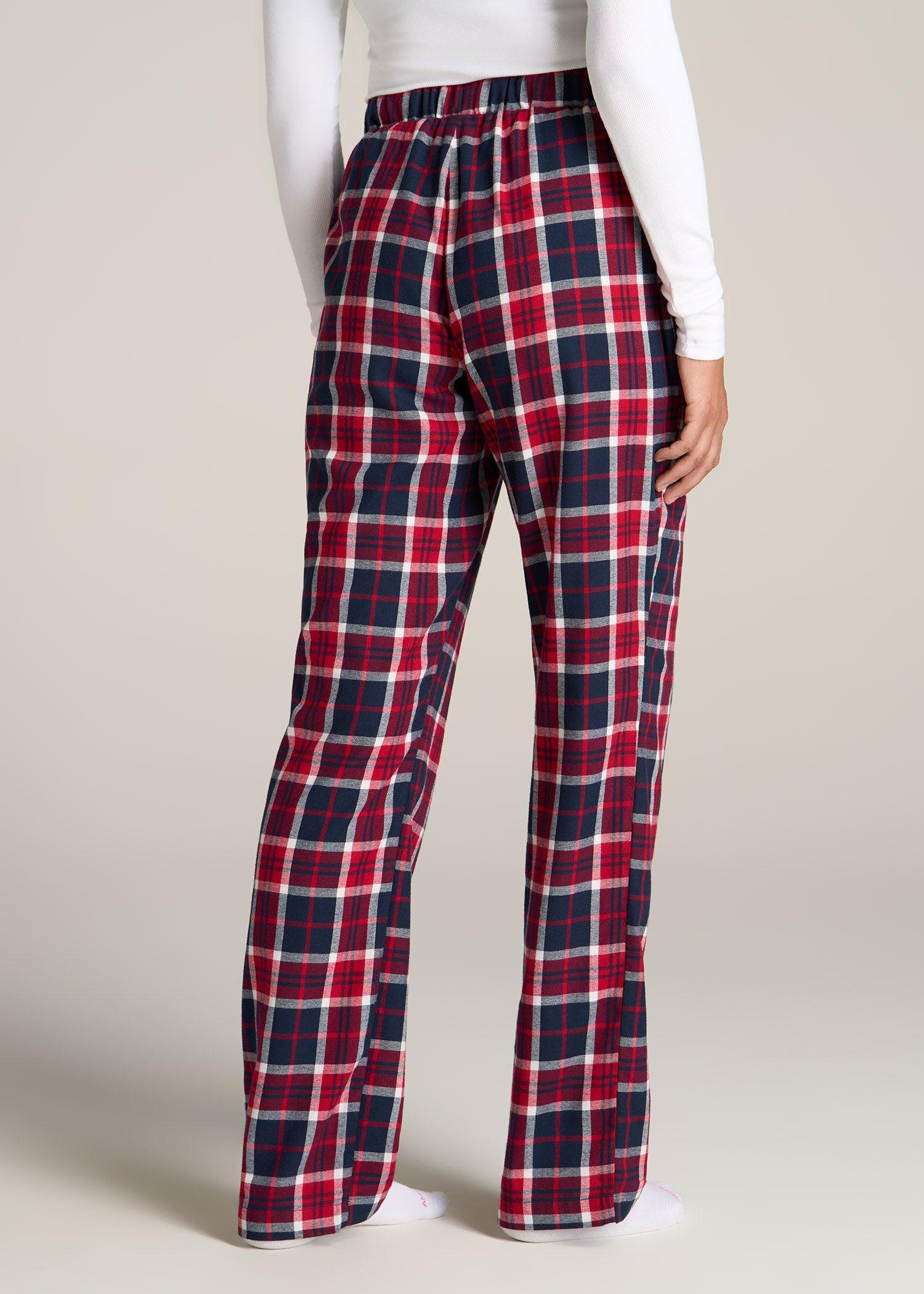 Open-Bottom Flannel Women's Tall Pajama Pants in Apple Red and Navy Plaid Female Product Image