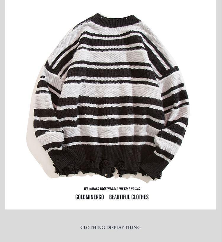 V-Neck Striped Zip-Up Cardigan Product Image