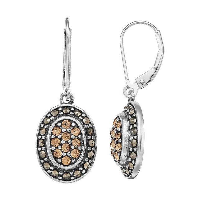 Tori Hill Marcasite & Champange Crystal Oval Drop Earrings, Womens, Silvertone Product Image