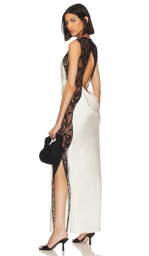 SIMKHAI Vea Lace Trim Open Back Gown Black. (also in ). Product Image