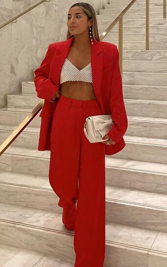 Michelle Blazer - Oversized Plunge Neck Button Up Blazer in Red Product Image