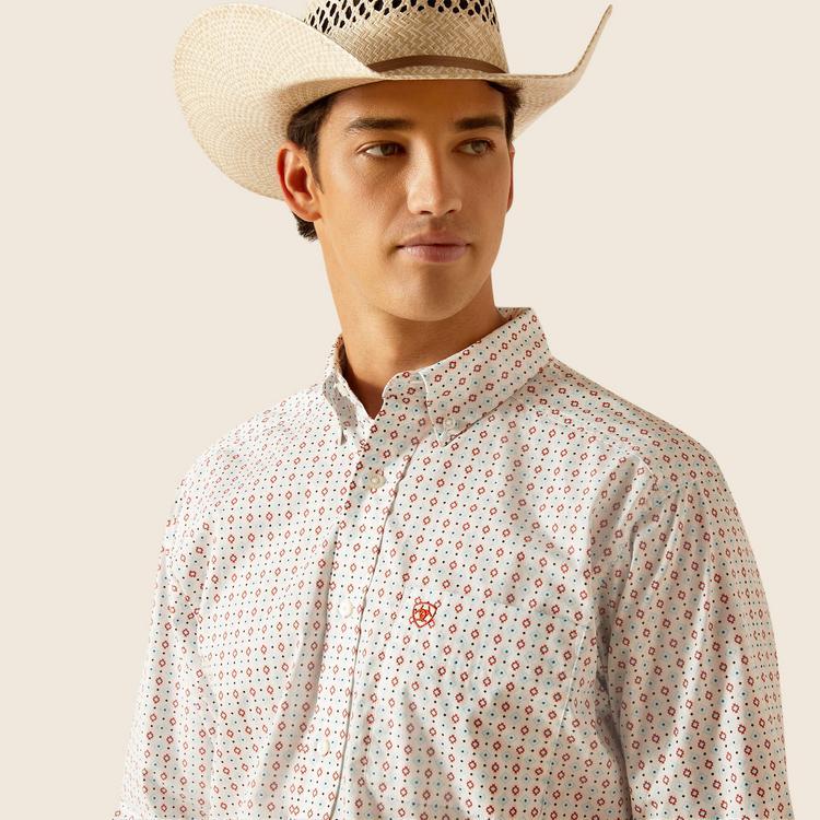 Ariat® Men's L/S Kade Classic Fit White/Aztec Print Button Shirt Product Image