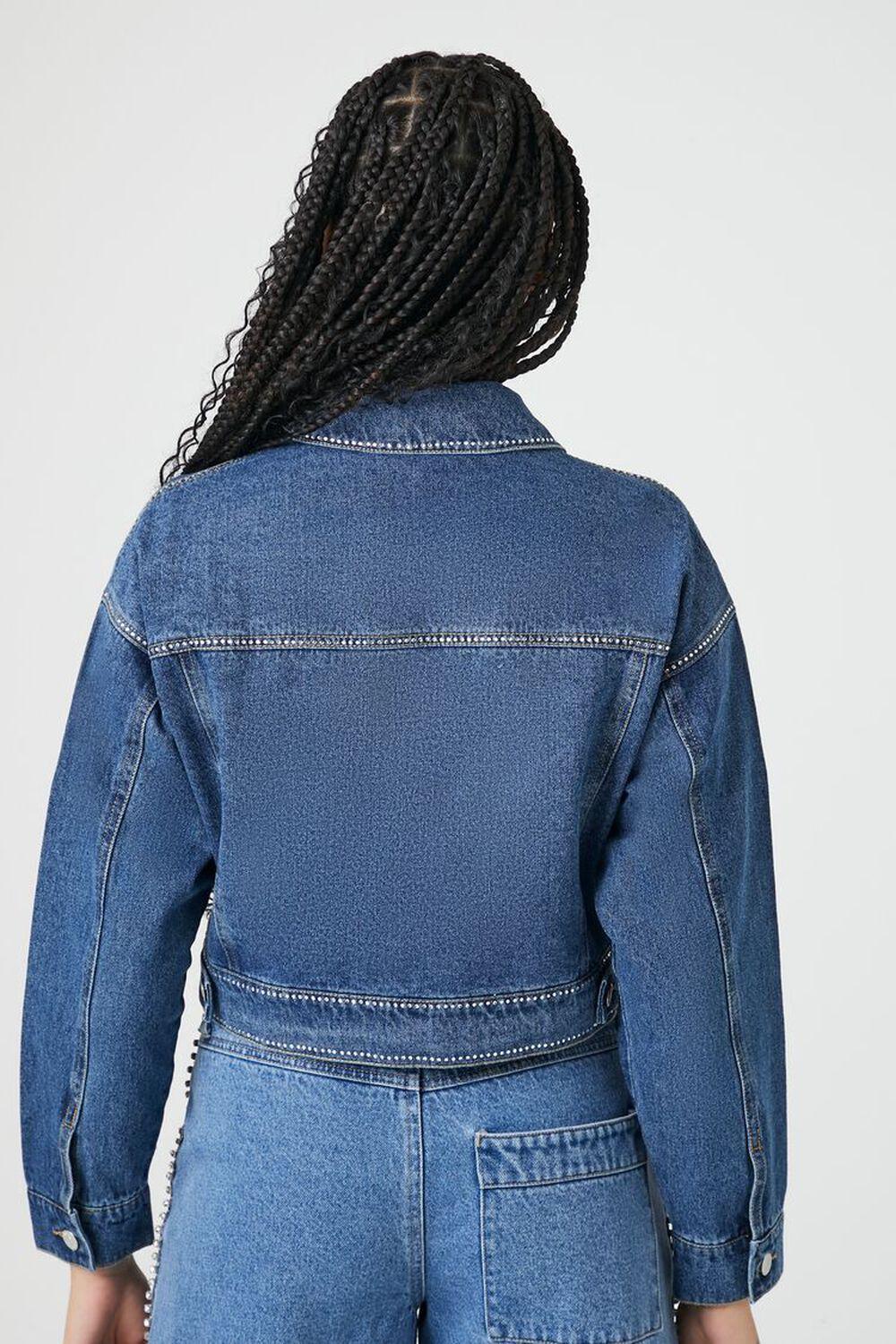 Rhinestone-Trim Denim Trucker Jacket | Forever 21 Product Image