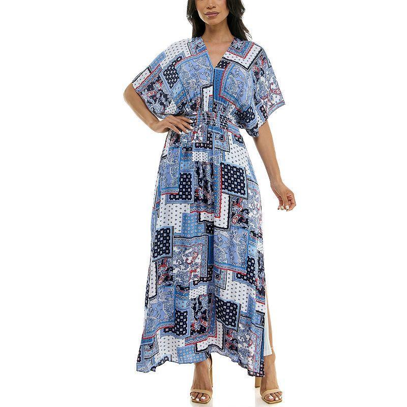 Womens Nina Leonard Print Smocked-Waist Maxi Dress Product Image