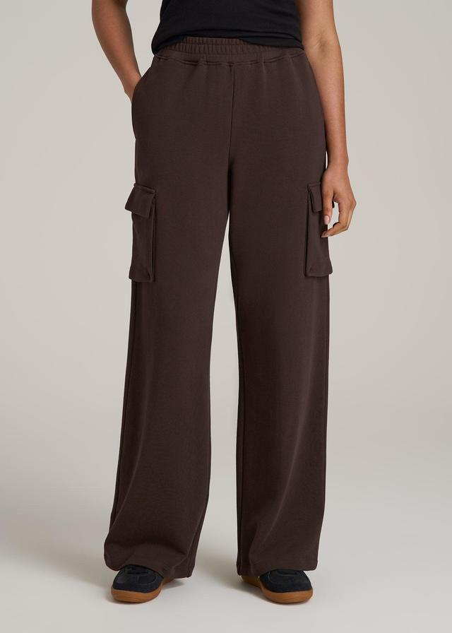 French Terry Wide Leg Cargo Sweatpants for Tall Women in Espresso Product Image