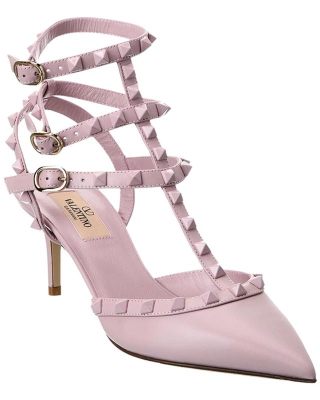 Rockstud Caged 65 Leather Ankle Strap Pump In Purple Product Image